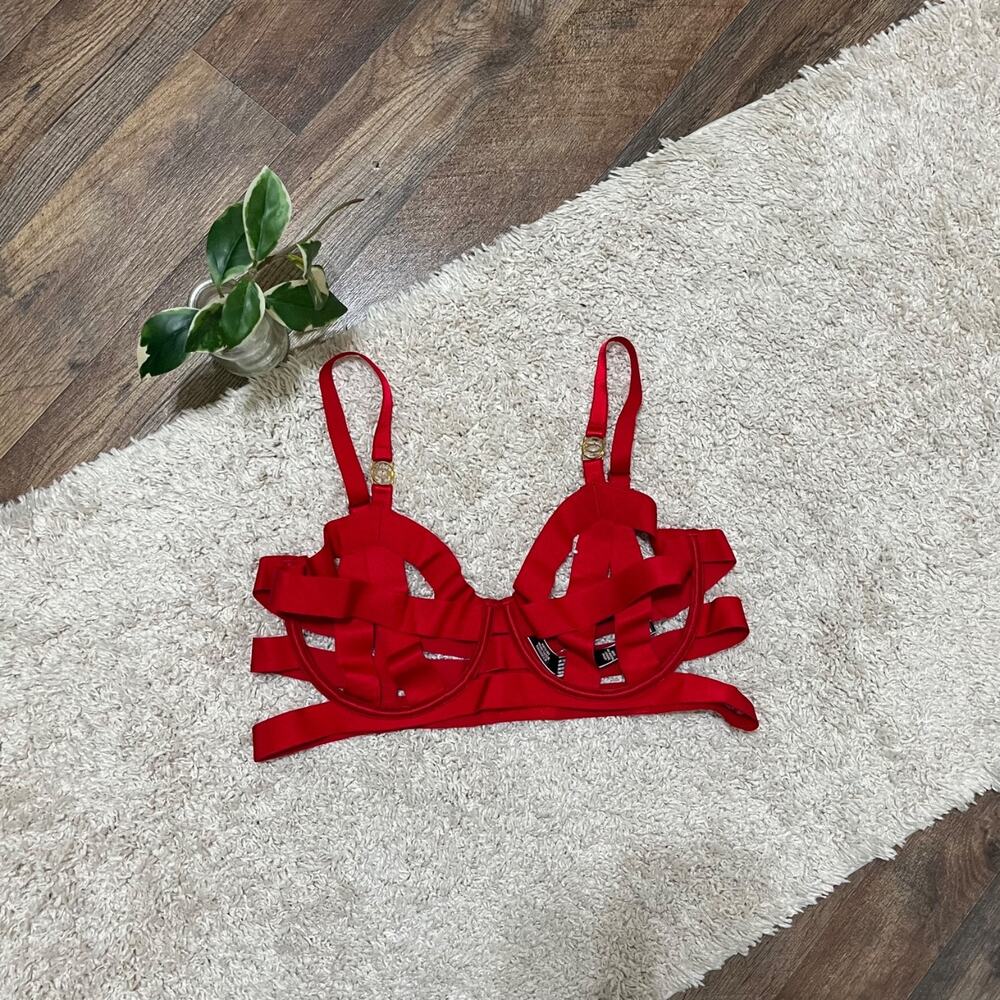 Victoria's Secret Size 38C Red Unlined Underwire Balconette Cage Bra